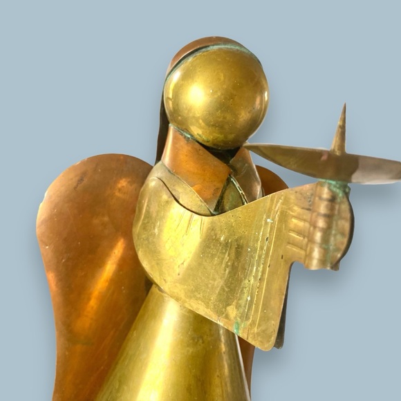 Vintage MCM Brass and Copper Angel Candle Holder 8” - Picture 6 of 11